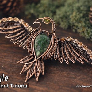 WireArtTutorials Tutoriel sur le pendentif aigle, fabrication de bijoux animaux, modèle DIY, leçon, cabochon, sertissage de rigole, tissage d'emballage métallique