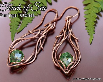 TUTORIAL Touch of Sea Earrings wire wrapped jewelry making PDF pattern, copper DIY jewellery, wire art tutorials design, how to, instruction