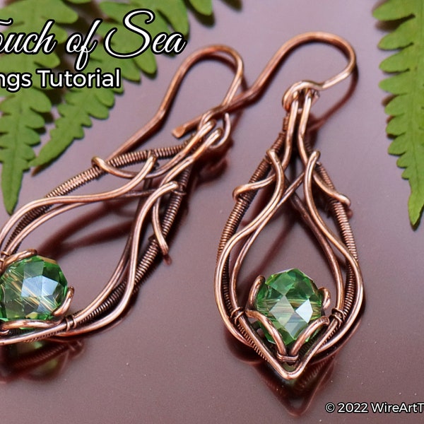 TUTORIAL Touch of Sea Boucles d'oreilles en fil enveloppé de bijoux faisant un modèle PDF, bijoux de bricolage en cuivre, conception de tutoriels d'art de fil, comment faire, instruction