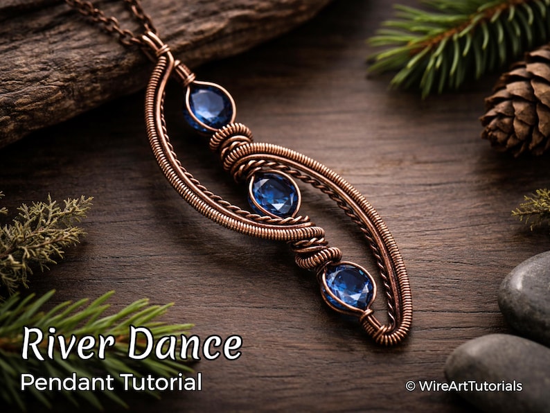 WireArtTutorials River Dance-tutorial kristallen hanger, wikkelpatroon, doe-het-zelf sieraden maken, weven, inpakken, tutorials draadkunst afbeelding 1