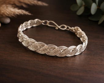 Sterlingzilveren draadgewikkelde en geweven armband, uniseks sieraden, handgemaakte sieraden cadeau