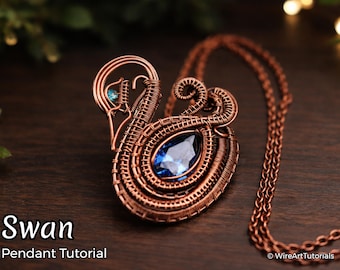 Tutorial de tecelagem com arame, padrão da WireArtTutorials: Pingente de cisne, faça você mesmo suas joias, design artesanal passo a passo, ideia para presente
