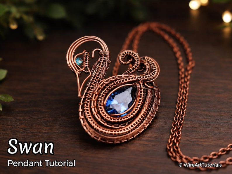 Wire wrap, weaving tutorial, pattern by WireArtTutorials: Swan animal pendant, DIY jewelry making, step by step craft design, gift idea image 1