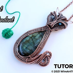 Wire wrap tutorial,wire wrapping pattern WireArtTutorials Cat pendant,DIY lesson,jewelry making,wire weaving,wire art tutorials, cabochon image 3