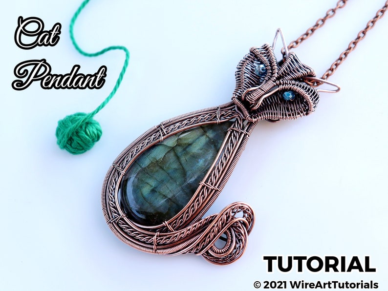 Wire wrap tutorial,wire wrapping pattern WireArtTutorials Cat pendant,DIY lesson,jewelry making,wire weaving,wire art tutorials, cabochon image 3