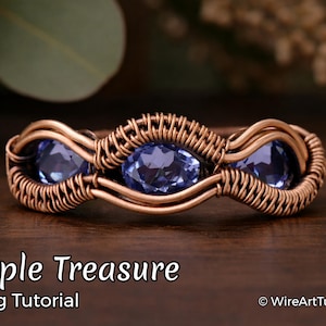 TUTORIAL Triple Treasure Ring, jewelry making lesson, step by step patters, crystal wire wrapping art, wire weaving, channel setting