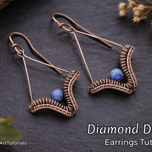 TUTORIAL Diamond Drop Earrings wire wrapped jewelry making PDF pattern, copper DIY jewellery, wire art tutorials design, how to instruction