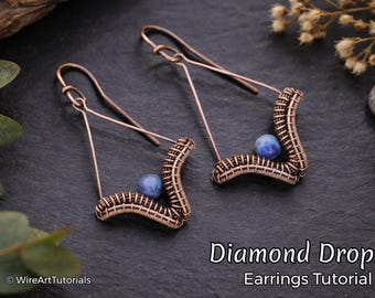 TUTORIEL Boucles d'oreilles diamant pendantes, fabrication de bijoux avec fil, patron PDF, bijoux DIY en cuivre, conception de tutoriels d'art en fil de fer, mode d'emploi
