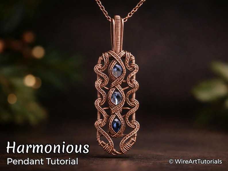 WireArtTutorials Harmonious pendant wire wrap tutorial, weaving pattern, DIY jewelry making, crystal setting,art deco, wire art tutorials image 1