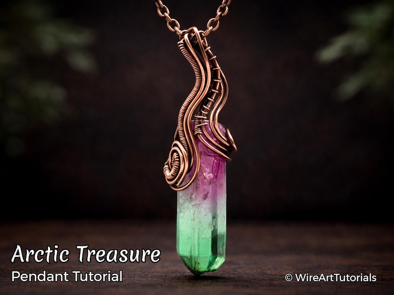 WireArtTutorials Arctic Treasure-hanger tutorial wire wrap, weefpatroon, doe-het-zelf sieraden maken, kristal setting, tutorials wire art afbeelding 1