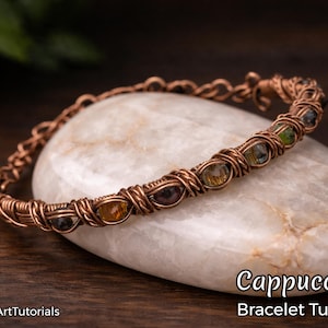 Tutoriel sur emballage métallique, modèle d'emballage métallique WireArtTutorials Bracelet cappuccino, fabrication de bijoux, tissage de fils métalliques, tutoriels d'art sur fil métallique