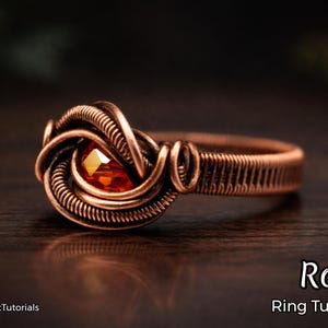 チュートリアル ローズリング PDF パターン、ワイヤーラップ織りジュエリー、ラッピング織り、ラップ織り、銅 DIY ジュエリー作り、ステップバイステップのパターン