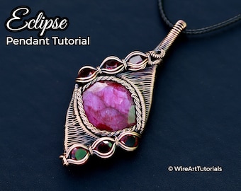 Eclipse Pendant wire wrapping tutorial, wire weaving lesson, jewelry making guide, step by step cabochon necklace, DIY jewellery