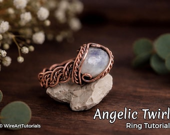 TUTORIAL Angelic Twirl Ring PDF tutorial, wire wrap pattern,DIY jewellery making, weaving, wrapping, wire art tutorials, craft idea, beading