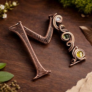 WireArtTutorials Tutorial per realizzare un ciondolo con la lettera M in filo metallico, schema di tessitura, gioielli fai da te, creazione di gioielli in cristallo, tessitura, tutorial di wire art immagine 2