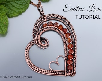 WireArtTutorials: Endless Love Heart pendant tutorial, DIY jewelry making, step by step craft, gift idea, wire weaving, wrapping, braiding