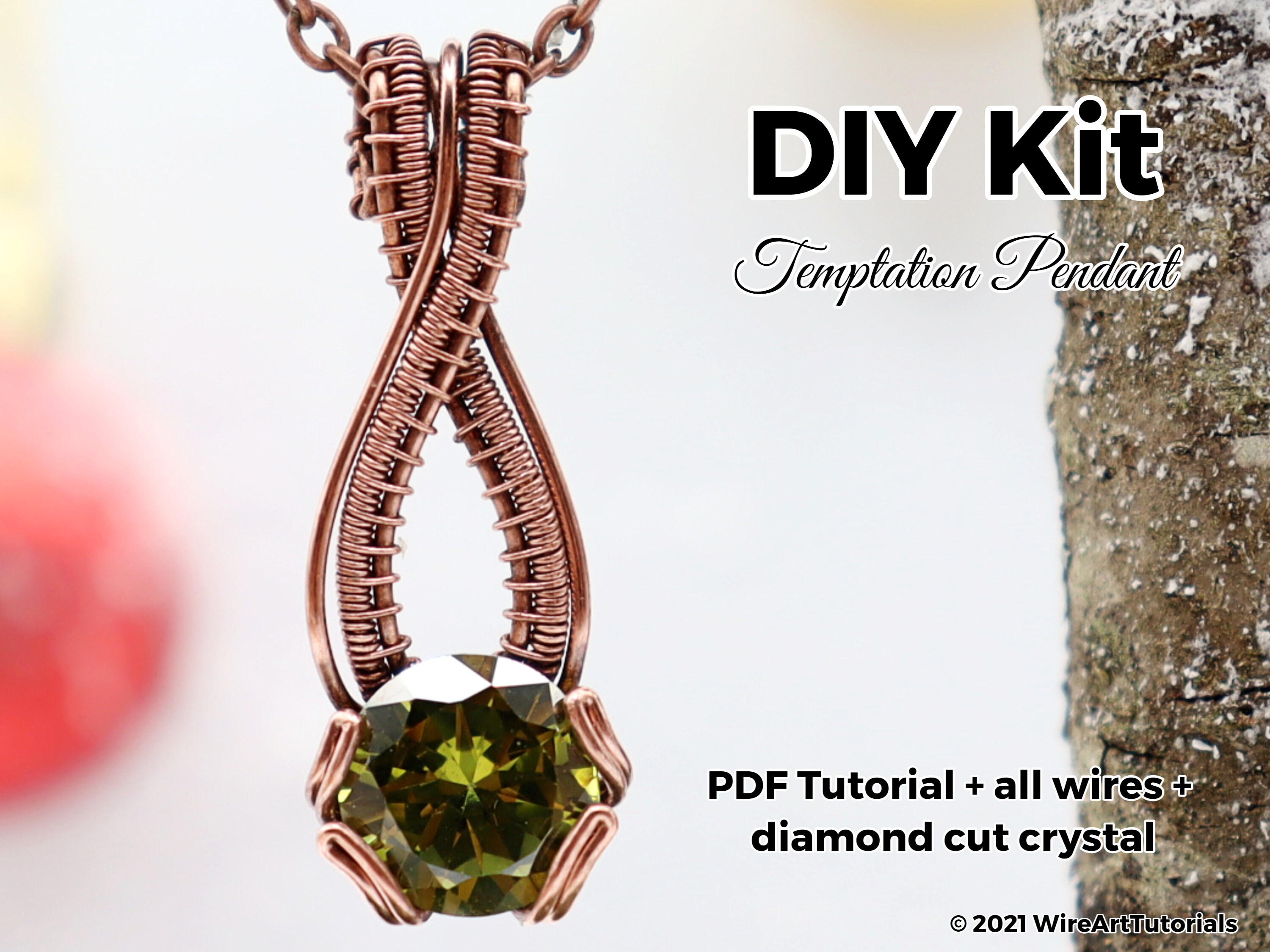 FULL KIT Temptation pendant, wire wrap, weaving tutorial, diy jewelry making set, PDF file, wrapping, pattern, step by step,hobby craft idea