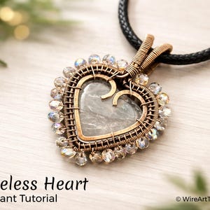 WireArtTutorials Wisiorek Timeless Heart, samouczek owijania drutem, oprawa kaboszonowa, samodzielne tworzenie biżuterii, tkanie, biżuteria artystyczna krok po kroku