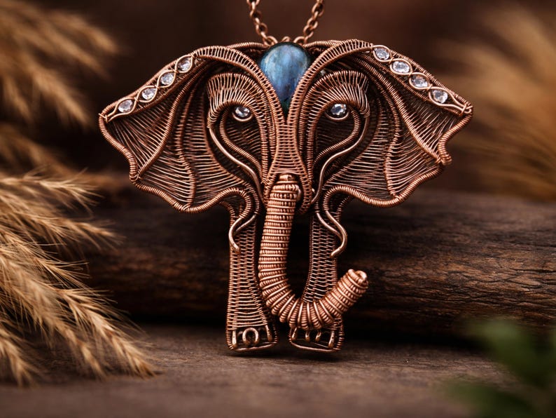WireArtTutorials Elephant Pendant Tutorial, animal jewelry making, DIY pattern, lesson, cabochon channel setting, wire wrapping weaving image 2