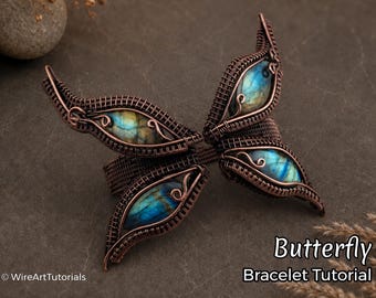 Butterfly Bracelet Tutorial, wire wrapping lesson, DIY jewelry making, weaving, step by step art jewellery, craft idea, cabochon setting