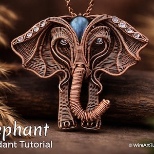WireArtTutorials Elephant Pendant Tutorial, animal jewelry making, DIY pattern, lesson, cabochon channel setting, wire wrapping weaving