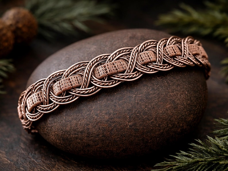 WireArtTutorials Women Whimsy braided bracelet wire wrap tutorial, pattern, DIY jewelry making, wrapping, weaving, braiding copper art image 2