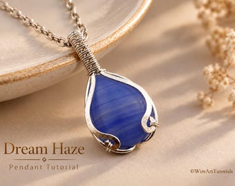 Dream Haze pendant, wire wrap tutorial, cabochon setting pattern, DIY jewelry making, weaving, step by step art jewellery