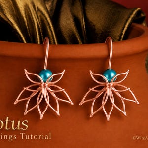 WireArtTutorials Lotus Earrings wire wrap tutorial, weaving pattern, DIY jewelry making, bead setting, beading, crafting