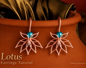 WireArtTutorials Lotus Earrings wire wrap tutorial, weaving pattern, DIY jewelry making, bead setting, beading, crafting