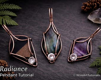 Radiance-hanger, zelfstudie draadwikkel, cabochon en kristalpatroon, doe-het-zelf sieraden maken, weven, stap voor stap kunstsieraden