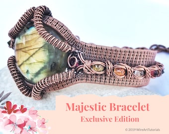 E TUTORIAL "Majestic Bracelet" exclusive channel setting coiled coil version,wire wrap weave jewelry,copper,wrapping weaving,wrapped woven