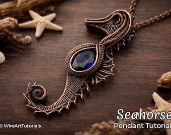 Tutorial de envoltura de alambre: colgante de caballito de mar, patrón de envoltura de alambre de WireArtTutorials, fabricación de joyas de cristal DIY, patrón paso a paso
