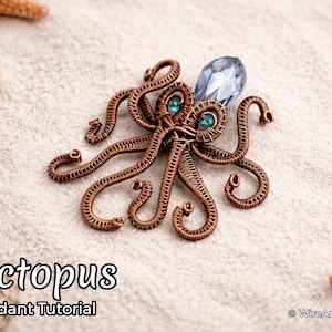 Wire wrap tutorial Octopus pendant,wire wrapping pattern WireArtTutorials,crystal DIY jewelry,jewelry making,wire weaving,wire art tutorials