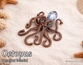 Wire wrap tutorial Octopus pendant,wire wrapping pattern WireArtTutorials,crystal DIY jewelry,jewelry making,wire weaving,wire art tutorials