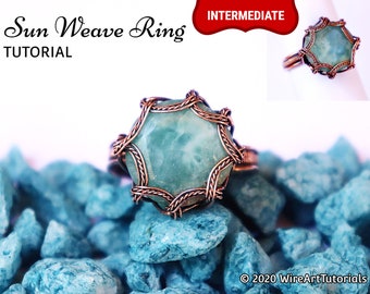 Wire wrap tutorial, wire wrapping tutorial, pattern by WireArtTutorials: Sun Weave Ring, DIY jewelry jewelry making, wire weaving tutorial