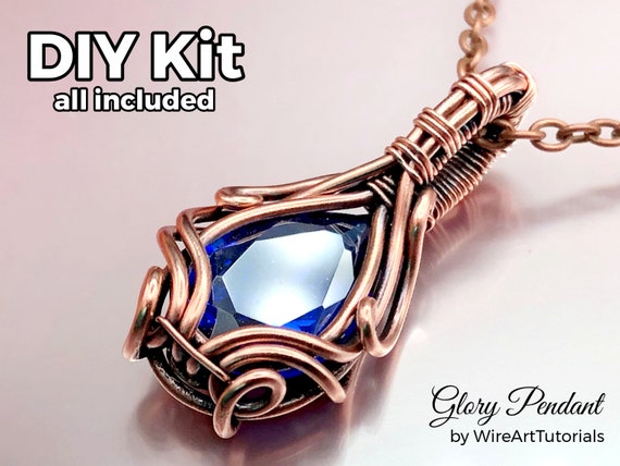DIY KIT Glory Pendant, Wire Wrap, Weaving Tutorial, Diy Jewelry