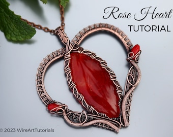 WireArtTutorials: Rose Heart pendant tutorial, DIY jewelry making, step by step craft design, gift idea, wire weaving, wrapping, braiding