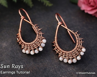 TUTORIAL Sun Rays Earrings wire wrapped jewelry making PDF pattern, DIY beading jewellery, wire art tutorials design, instruction