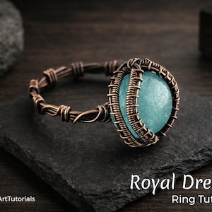Anillo Sueño Real, tutorial de alambrismo, patrón de engaste de cabujón, creación de joyas DIY, tejido, joyería artística paso a paso
