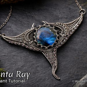 WireArtTutorials Tutoriel avancé d'enroulement de fil de fer pour pendentif raie manta / raie pastenague, modèle complexe de fabrication de bijoux bricolage, tissage d'emballage métallique animal