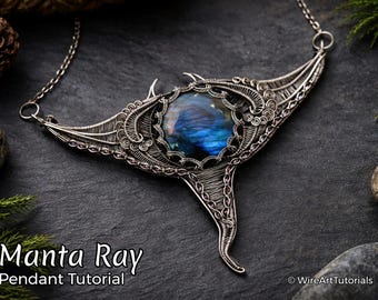 WireArtTutorials Manta Ray / Stingray advanced pendant wire wrap tutorial,complex DIY jewelry making pattern, wire wrapping weaving animal