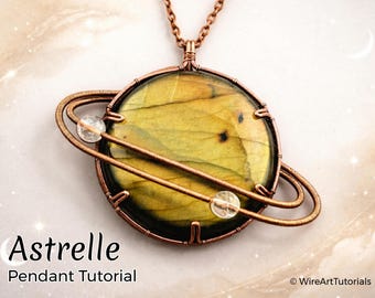 Astrell draadgewikkelde hanger tutorial, planeet, cabochon setting sieraden, knutselles, kunstsieraden, doe-het-zelfcadeau, draadweefpatroon
