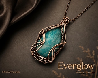Colgante Everglow, tutorial de envoltura de alambre, patrón de engaste de cabujones, creación de joyas DIY, tejido, joyería artística paso a paso, diseño artesanal