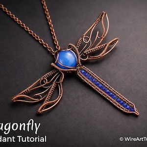 Draadwikkel, zelfstudie weven, patroon van WireArtTutorials: dierenhanger libelle, doe-het-zelf sieraden maken, stap voor stap ambachtelijk ontwerp, cadeau-idee