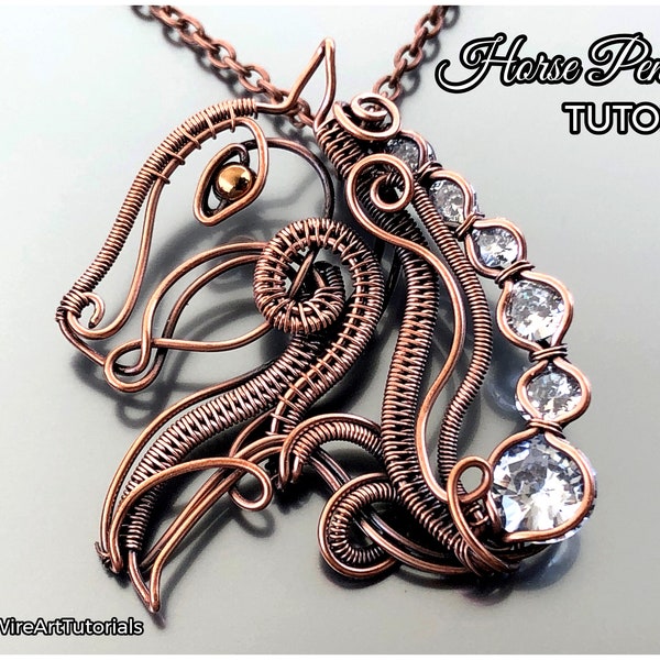 WireArtTutorials Horse pendant wire wrap tutorial, crystal setting patter, DIY jewelry making, wrapping, weaving, copper art tutorial