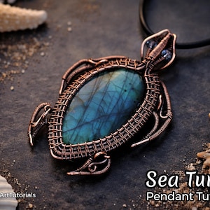 Sea Turtle wire wrapping pendant tutorial, DIY jewelry making lesson, art project, step by step jewellery, copper necklace animal design