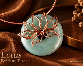 WireArtTutorials Lotus donut pendant tutorial, wire wrap pattern, DIY jewellery making, weaving, wrapping, wire art tutorials