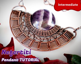 Wire wrap tutorial,wire wrapping pattern WireArtTutorials Nefertiti pendant,crystal DIY jewelry making,wire weaving,wire art tutorials