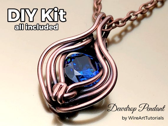 DIY KIT Dewdrop Pendant, Wire Wrap, Weaving Tutorial, Diy Jewelry