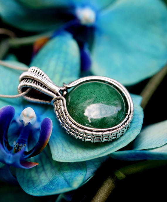 Silver Wire Wrapped Handmade Necklace, Cabochon Jewelry by